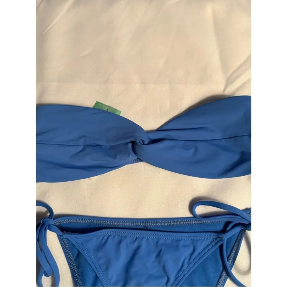 NWT Tilly’s Full Tilt Blue Twist Bandeau Bikini Set Tie Side Cheeky Bottoms